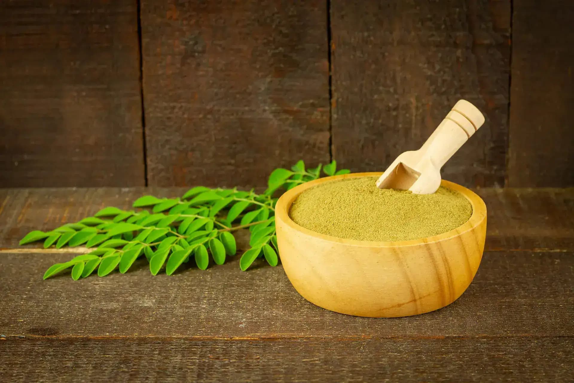 Moringa - szárítva tálban és levelek