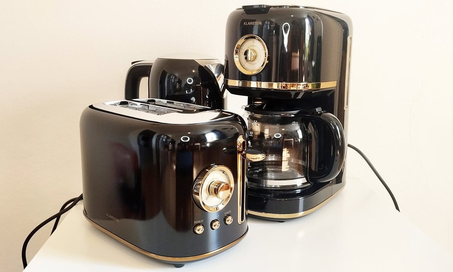 Klarstein Victoria Reggeli készlet 800W Kenyérpirító Vízforraló Kávéfőző Fekete - 12 A legjobb reggeli készlet készülékek A legjobb elektromos reggeliző szettek