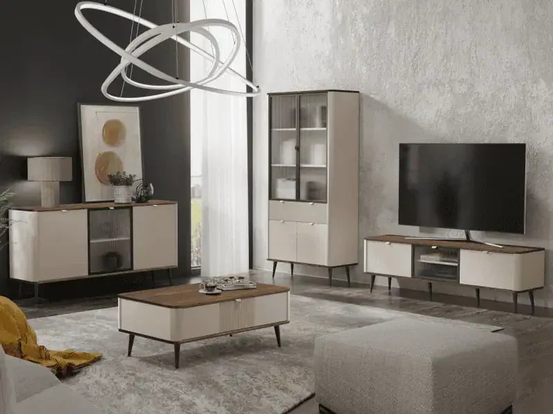 Világos szabadon álló nappali szekrénysorok